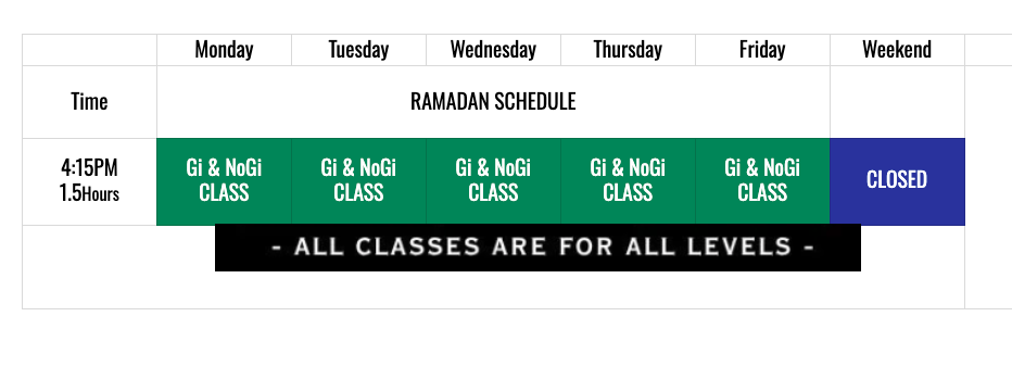 Class schedule