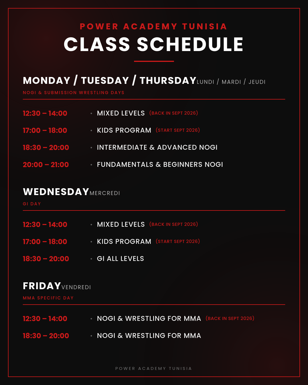 Class schedule